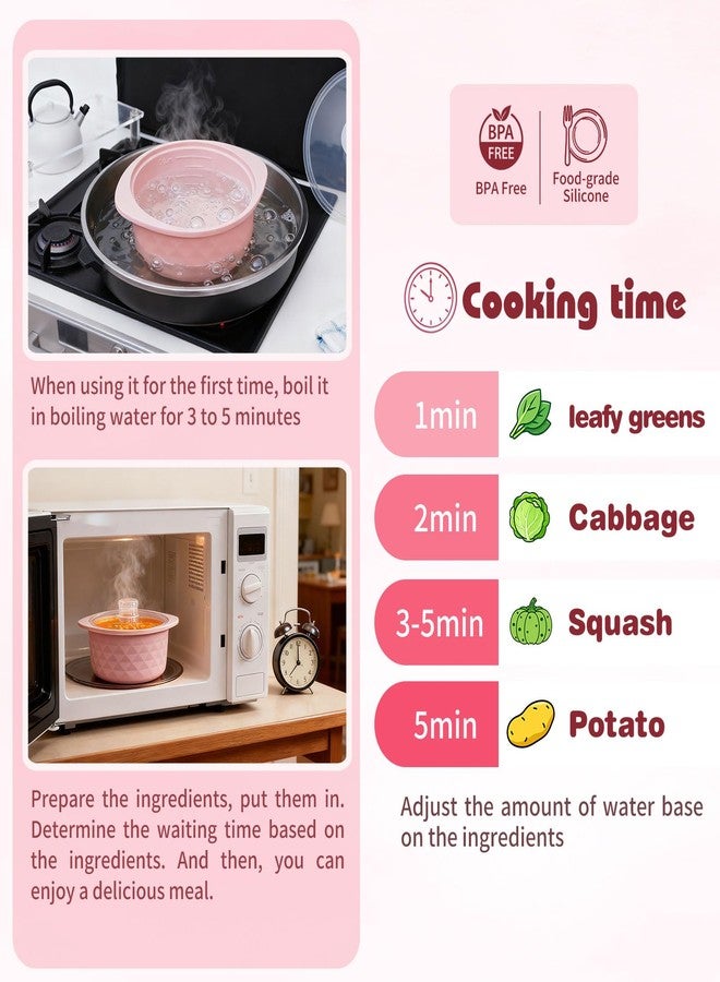 Ycgcp Silicone Microwave Steamer Pot with Handle & Lid, 30oz Microwave Steamer Bowl for Baby Food/Vegetables/Fish,Oven & Dishwasher Safe to 480°F, Easy Clean, 100% Food Grade (Light Pink) - Image 4